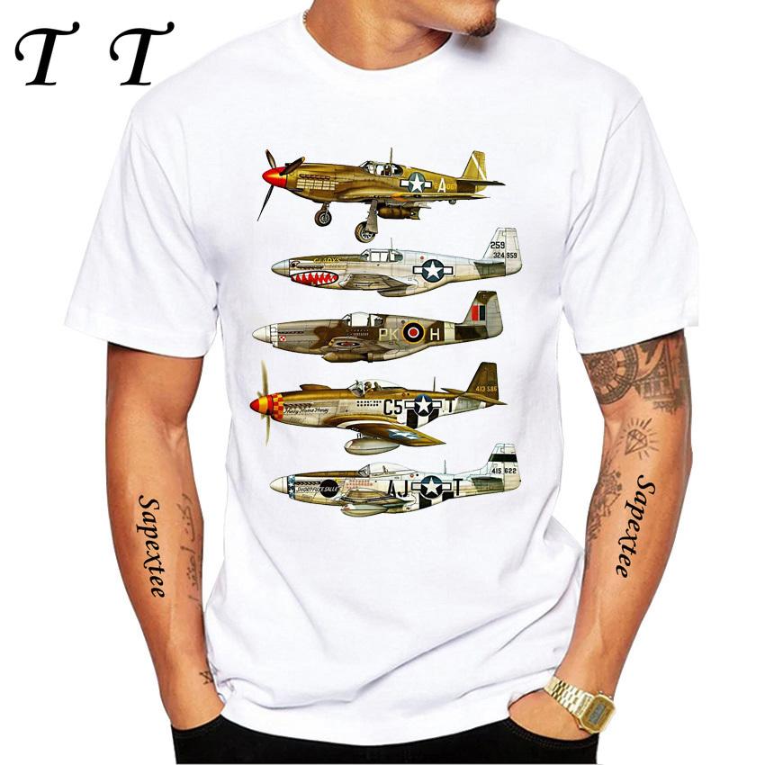 North American P-51 Mustang World War II Fighter Aircraft Print T-Shirt New Men Short Sleeve Vintage Casual Top Hip Hop Boy Tees