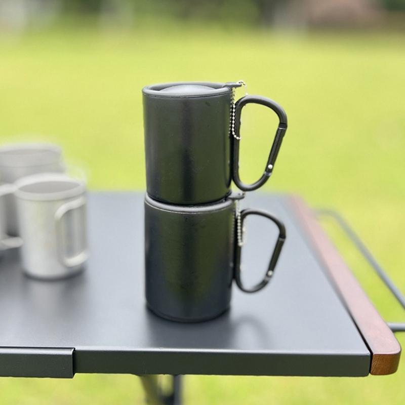 Taza de Camping para Exteriores Taza de Café de Viaje Taza Térmica con Asa de Mosquetón y Tapa