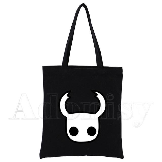 Hollow Knight Harajuku Konst Shopping Svarta Väskor Canvas Tote Bag Tryckt Tecknad Återanvändbar Tygkasse Handväska Axelväskor Anpassad
