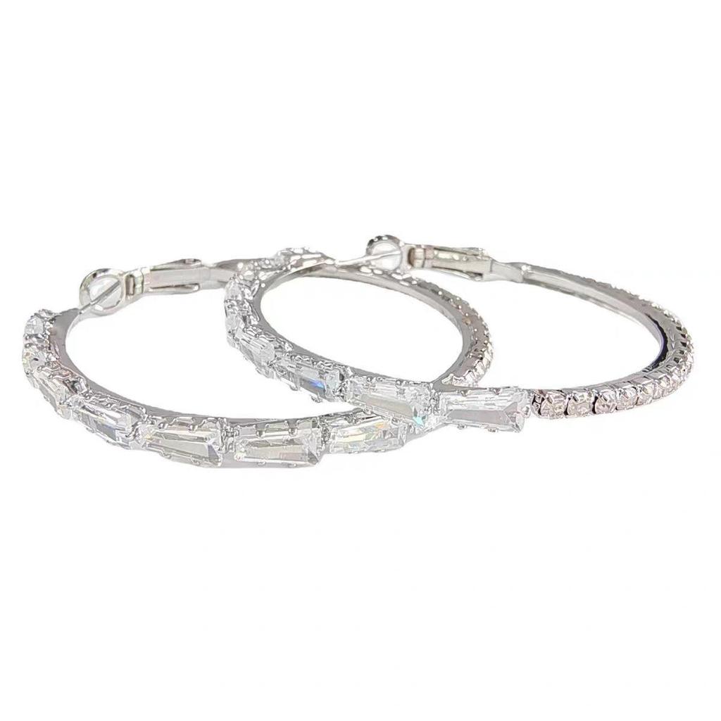 Luxurious Micro-Inlaid Zircon Hoop Earrings for Women - European & American Style Classic Earrings