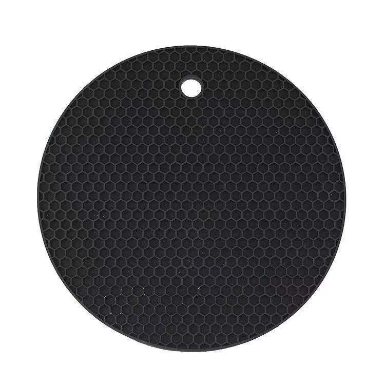 Silicone Insulation Pad, Modern Black Honeycomb Textured Round Anti-Slip Hot Pot Mat For Table