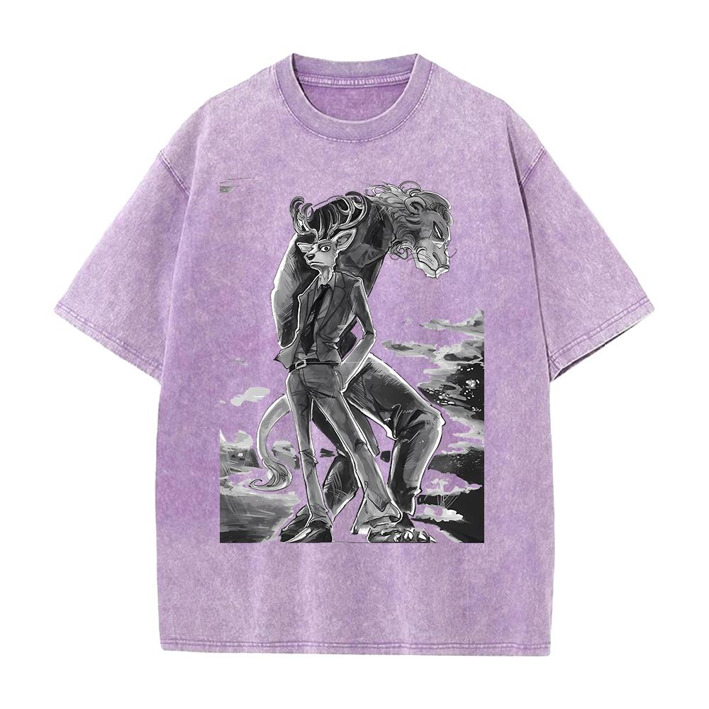 Maglietta Grafica Anime BEASTARS Rouis Ibuki da Uomo a Manica Corta Abbigliamento Casual Maglietta in Cotone Maglietta Lavata Vintage Top Harajuku