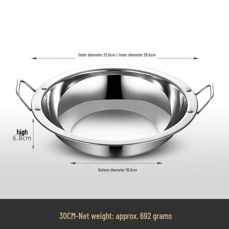 Extra Thick Stainless Steel Hot Pot with Wide Rim - Pickled Cabbage, Fish, Crayfish, Double Ear, Flat Bottom, Small Dry Pot