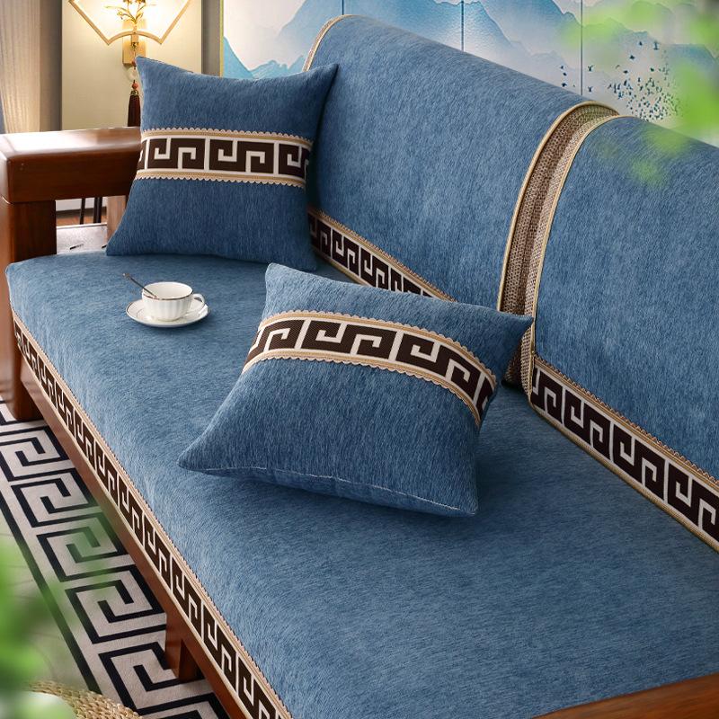 New Chinese Style Sofa Cover Chenille Anti-slip Couch Cushion Living Room Sofa Towel Universal Couch Cushion Embroidery Ribbon