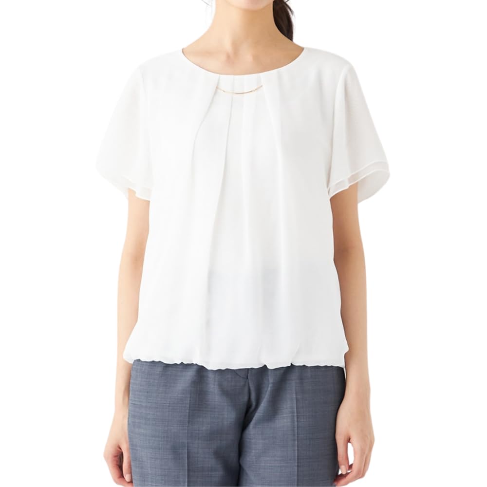 

Orihica Short Sleeve Chiffon Odor Available in Various with Removable Accessories Blouse, Opaque, Washable, Antibacterial, Resistant, Designs, White,