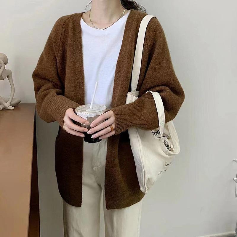 Retro Versatile Sweater Jacket Women's Pocket Buckle-free Spring and Autumn Loose Lazy Style Foreign Style Wear Knitted Cardigan