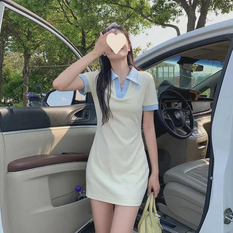 

Женское платье-поло с эффектом потертости и утягивающим талию дизайном 2025 года Extra Large бежевый