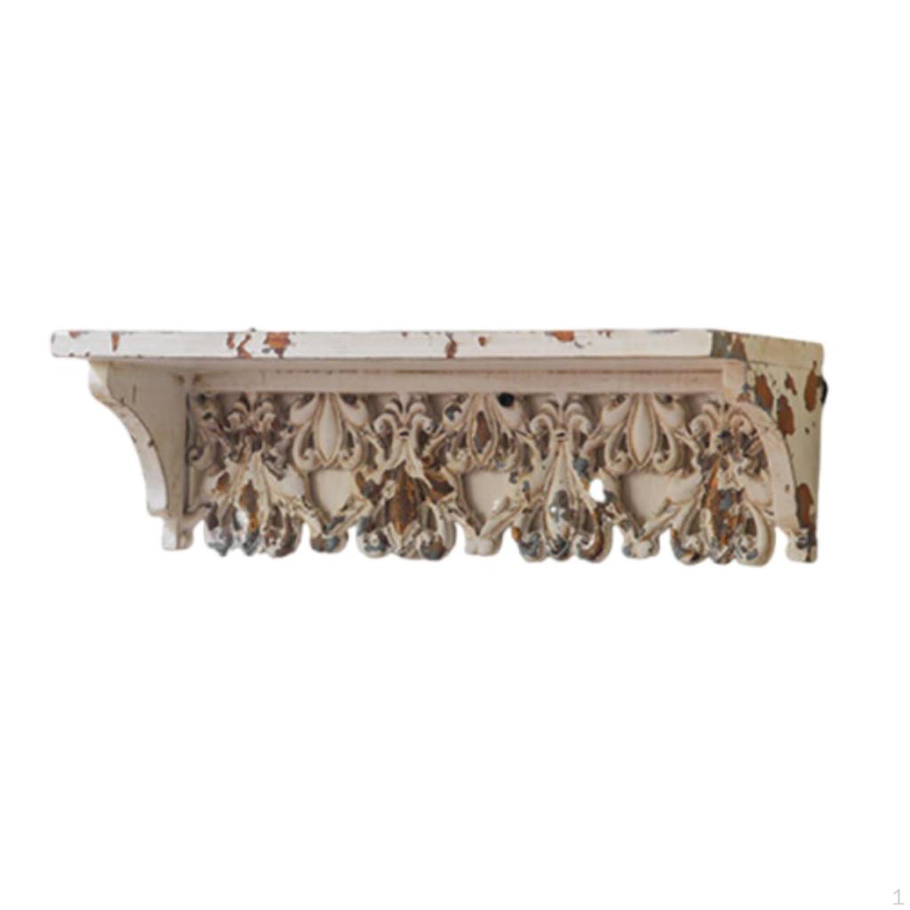 Carved Wall Shelf Distressed Wooden Shabby Chic Shelves for Living Room, Entryway, Hallway