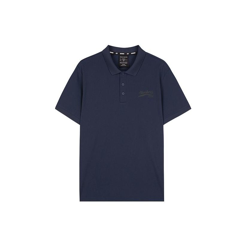 Skechers Solid Color Knitted Short Sleeve Polo Shirt Men tops Navy-Blue L223M110-00DU S