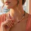 Stone Beads Necklace Colorful Beaded Choker Boho Summer Holiday Necklace for Women Daily Wear Party Beach Vacation Jewelry