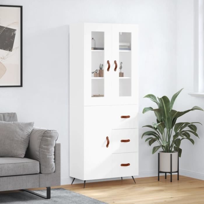 VidaXL Buffet haut Blanc 69,5x34x180 cm Bois d'ingénierie 3198441