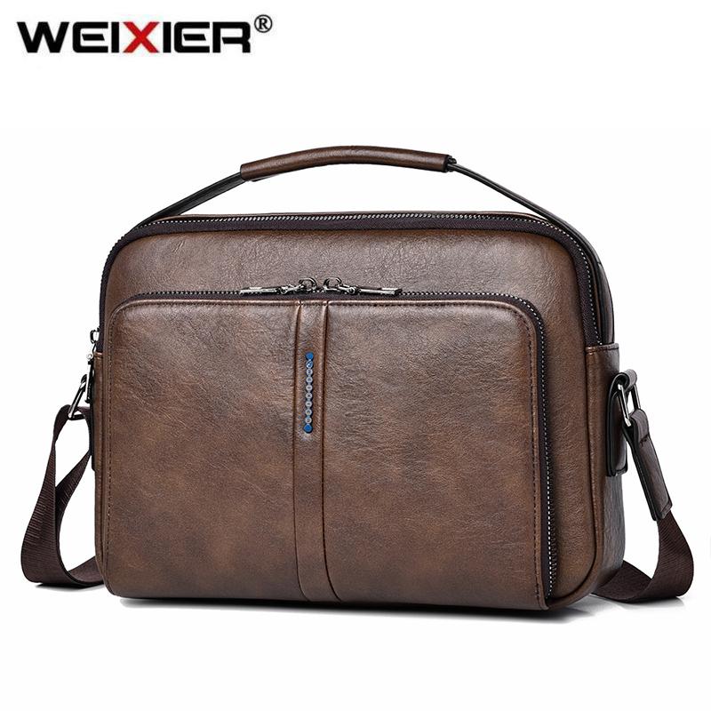 WEIXIER Men's Crossbody Bag, Large Capacity Messenger Bag, Waterproof Leather Shoulder Bag for Men, Durable Business Work Commute Travel Satchel Purse