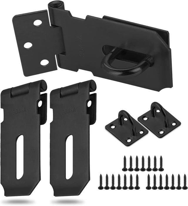 Lot de 3 moraillons/loquets en acier inoxydable noir pour portes, armoires, garages (moyen)