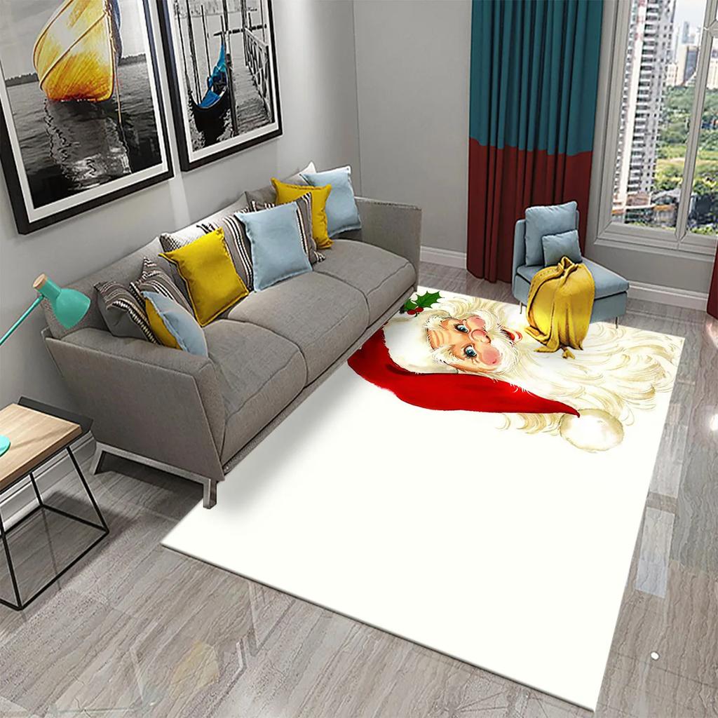 Cute Cartoon Santa Pattern Carpet Christmas Collection Living Room Bedroom Carpet Children's Room Hallway Bathroom Anti-Slip Rug