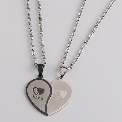 Couples Jewelry Heart Necklaces Couple Necklace Stainless Steel Engraved