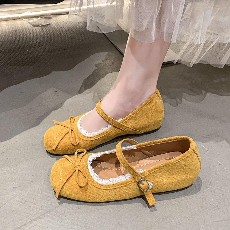 French fairy square head ballet shoes new autumn bow skirt single shoes soft-soled Mary Jane shoes