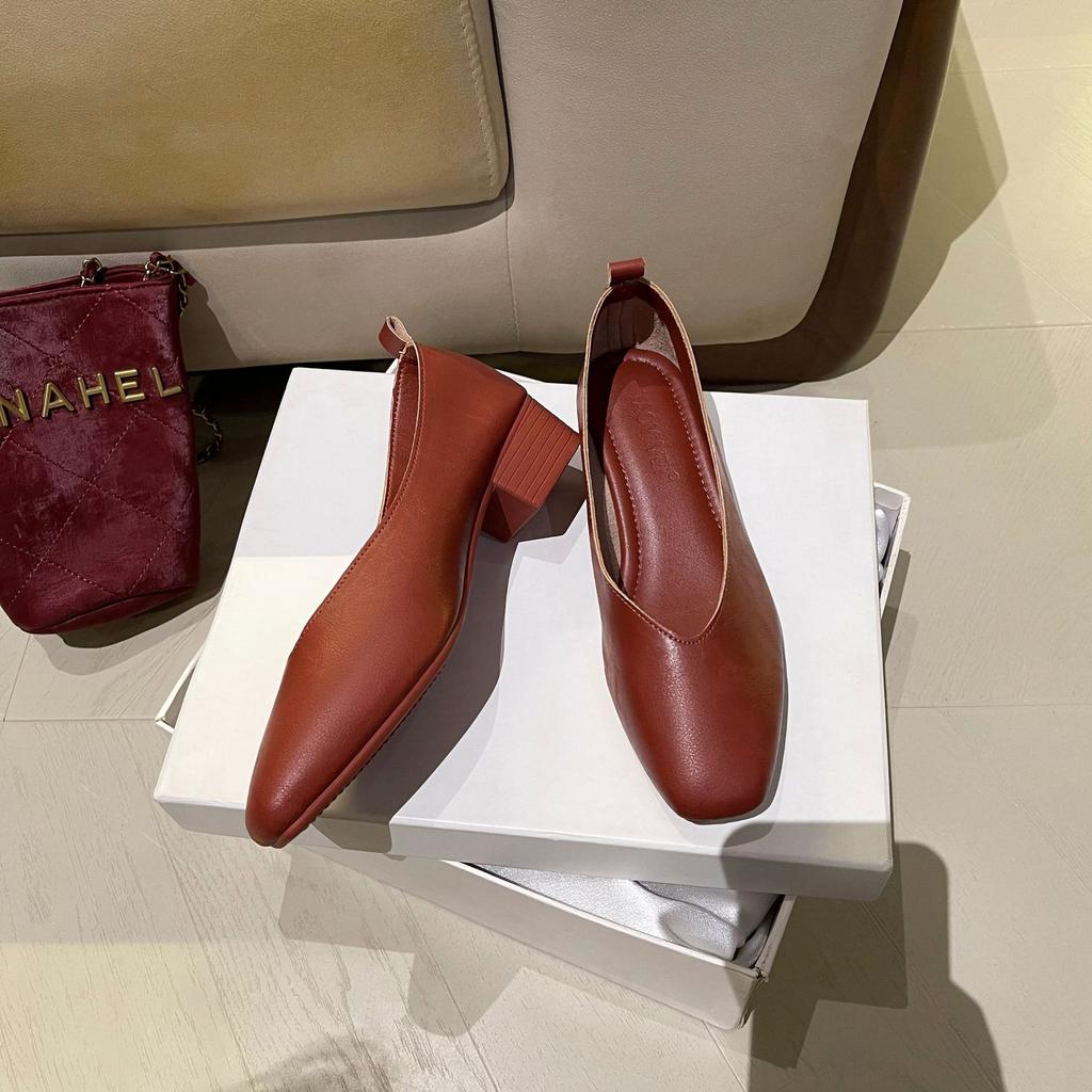 Soft Sole New Comfortable and Breathable Low Heel Square Head Shallow Mouth Single Shoes Women's Soft Cotton Flat Bottom Non-grinding Feet Grandma Sho