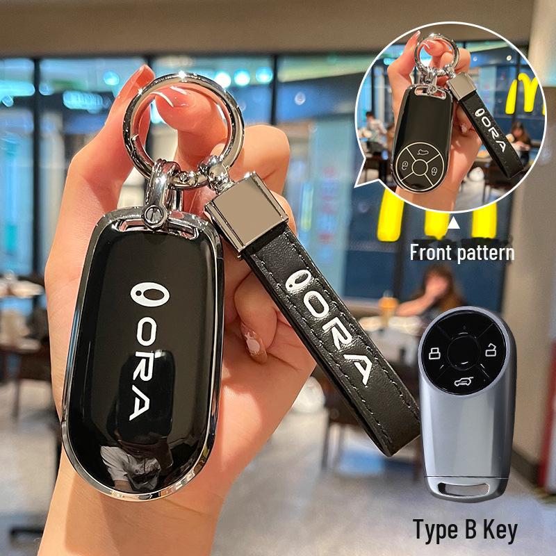 Black Cat Key Cover for Great Wall Euler Good Cat, Lightning Cat, White Cat, Ballet Cat. TPU Protective Shell with Full Coverage Buckle.