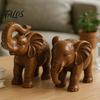 Compact Shelf Statue Elephant Figurine Ornament, Resin Wood Grain Statue, Auspicious Traditional Chinese Craft Animal Sculpture for Home Office Living