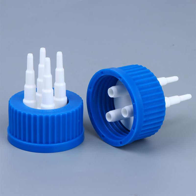 GL45 Safety Lid for Feeding Bottles 1-4 Port Reactor Adapter Splash Proof Corrosion Resistant for Lab Chemical Experiment Work