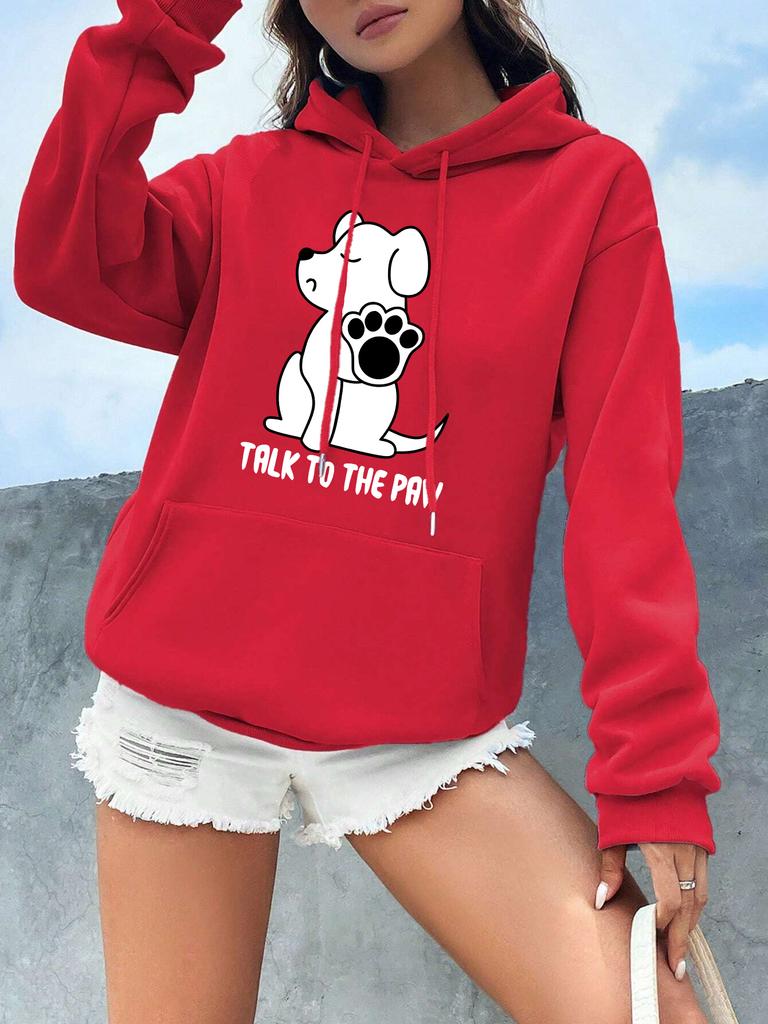 Talks To The Paw Funny Dog Printing Women Hooded Fashion Kawaii Hoodies Autumn Crewneck Warm Hoodie Casual Street Basic Clothing