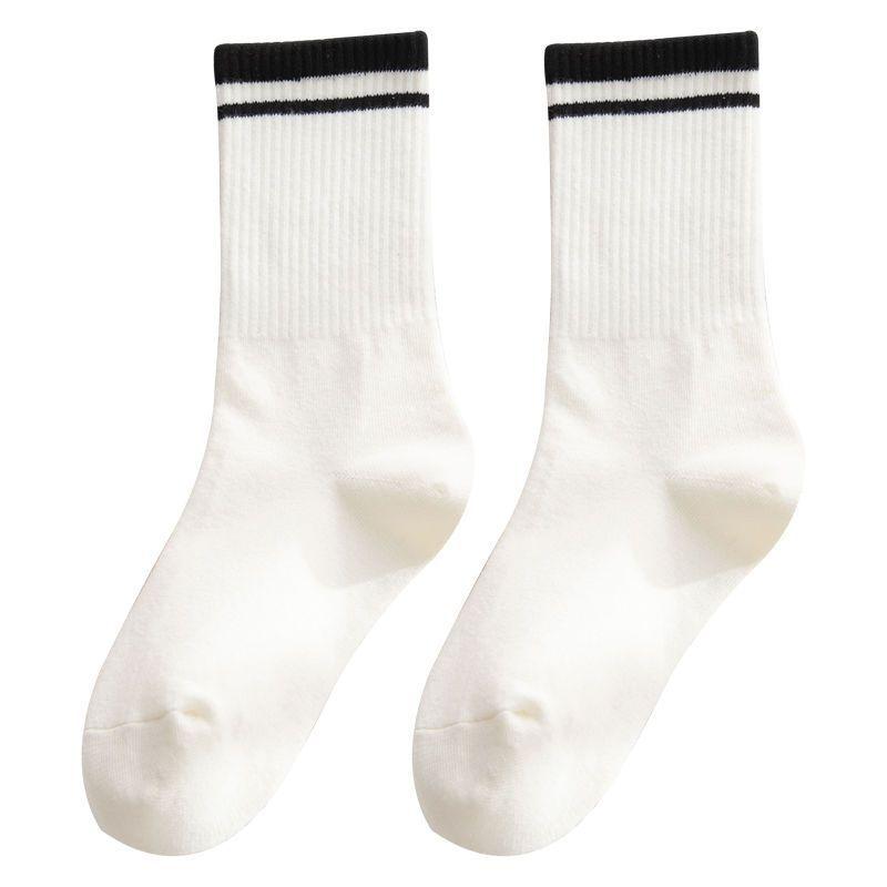 Men's and Women's Matching Solid-color Cotton Mid-calf Socks, Versatile Striped Long Socks, Sporty and Casual, Trendy Sports Socks, Cotton
