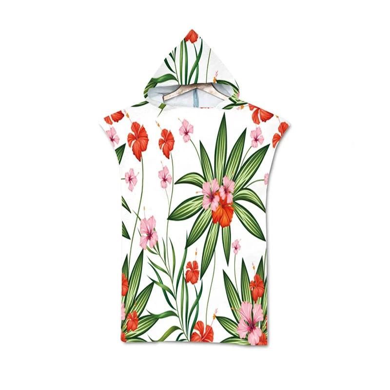 Microfiber Tropical Fruit Leaves Pineapple Print Hooded Beach Towel Hawaii Summer Bath Towel Quick Dry Swimming Poncho Bathrobe