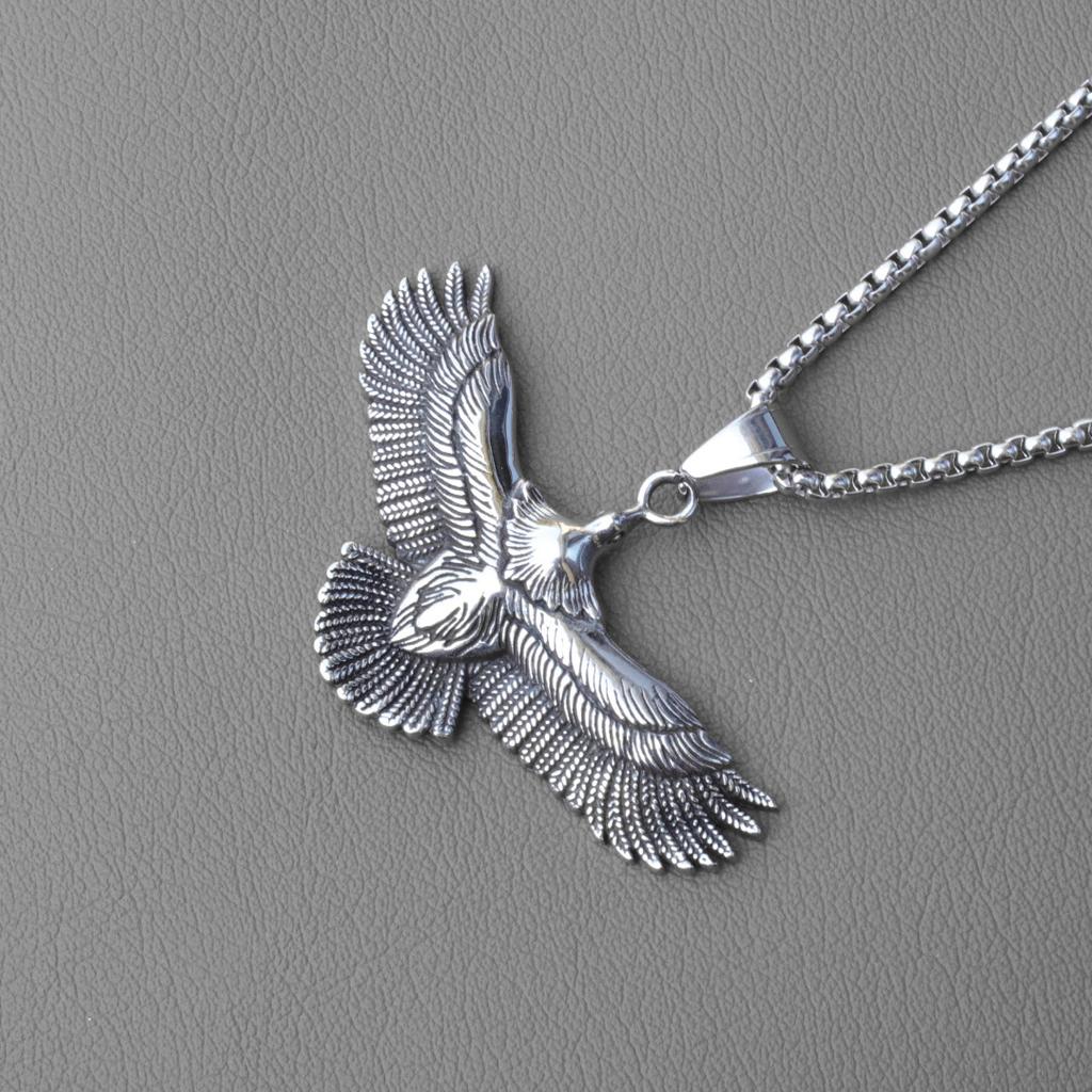 Retro Punk Titanium Steel Polished Blackened Eagle Pendant Necklace Men Personality Trendy Jewelry Accessory