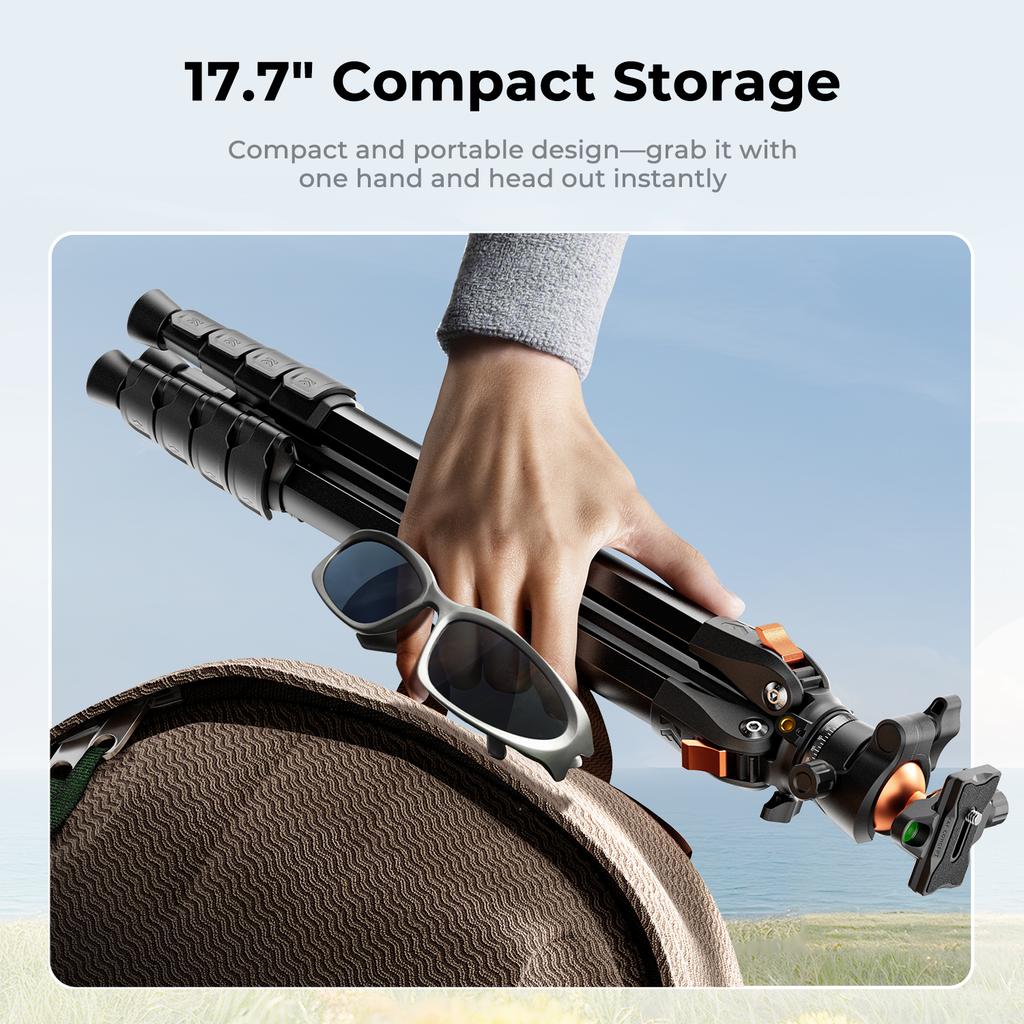 K&F CONCEPT 73" Aluminum Compact Camera Tripod Portable Travel Tripod for iPhone 22 lbs Capacity Arca Swiss Ball Head for Camera
