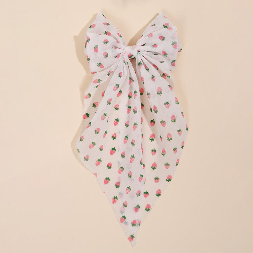 Large Sweet Bow Hair Clip for Girls Kids Strawberry Printed Chiffon Lace Ponytail Decor Baby Hairpin Headdress Gift