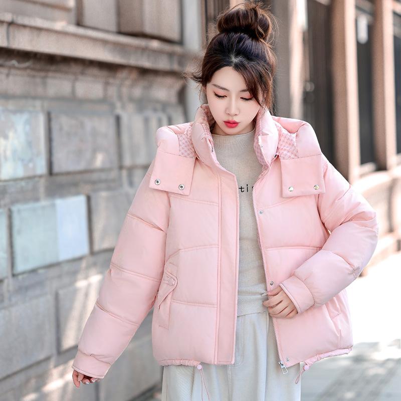 

Новое зимнее короткое теплое стеганое пальто с капюшоном, хлопковое, утолщенное, фасона «маленький хлеб», пальто-конфета XXL розовый