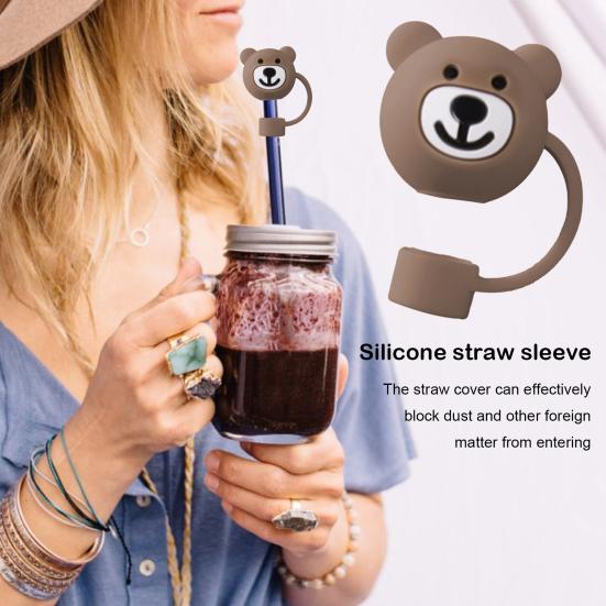 Stroh Abdeckung Cartoon Bär-förmigen Silikon Stroh Deckel Wiederverwendbare Staub-proof Stroh Stecker für Home Party Dekoration