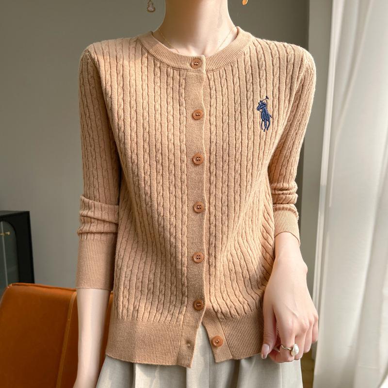Spring and Autumn Women's Knit Sweater Round Neck Cardigan Sweater Twist Jacket