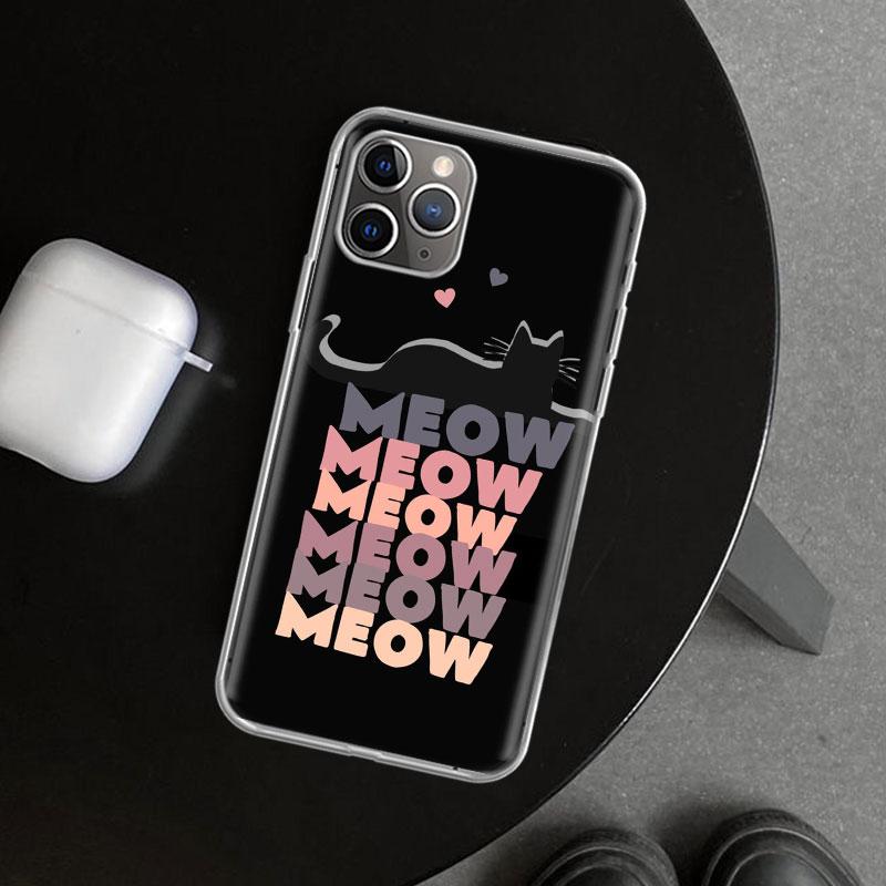 Anime Cute Black Cat Meow Phone Case Cover for iPhone 11 12 13 Mini 14 15 Plus 16 Pro Max 17 Air 7 8 + SE Art Customized Fundas