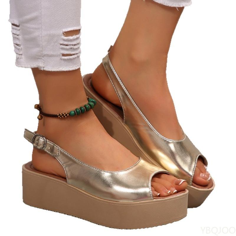 2026 Woman Summer Thick Bottom Beach Shoes Fashionable Peep Toe Platform Sandals for Women Buckle Strap Wedge Sandalias