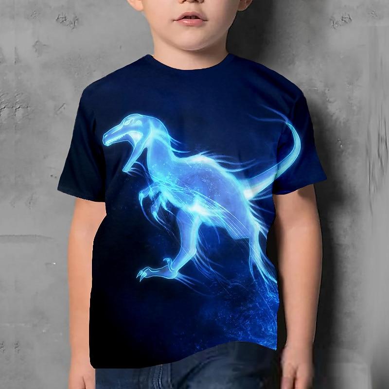 Kids Boys T shirt Tee Animal Dinosaur Short Sleeve Children Top Casual Print Cool Daily Summer Deep Army Green