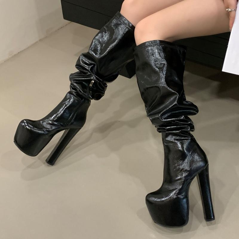 Eilyken Large Size 45 Round Toe Square High Heels Zipper Women Over-the-Knee Boots Punk Style Platform Autumn Winter Shoes