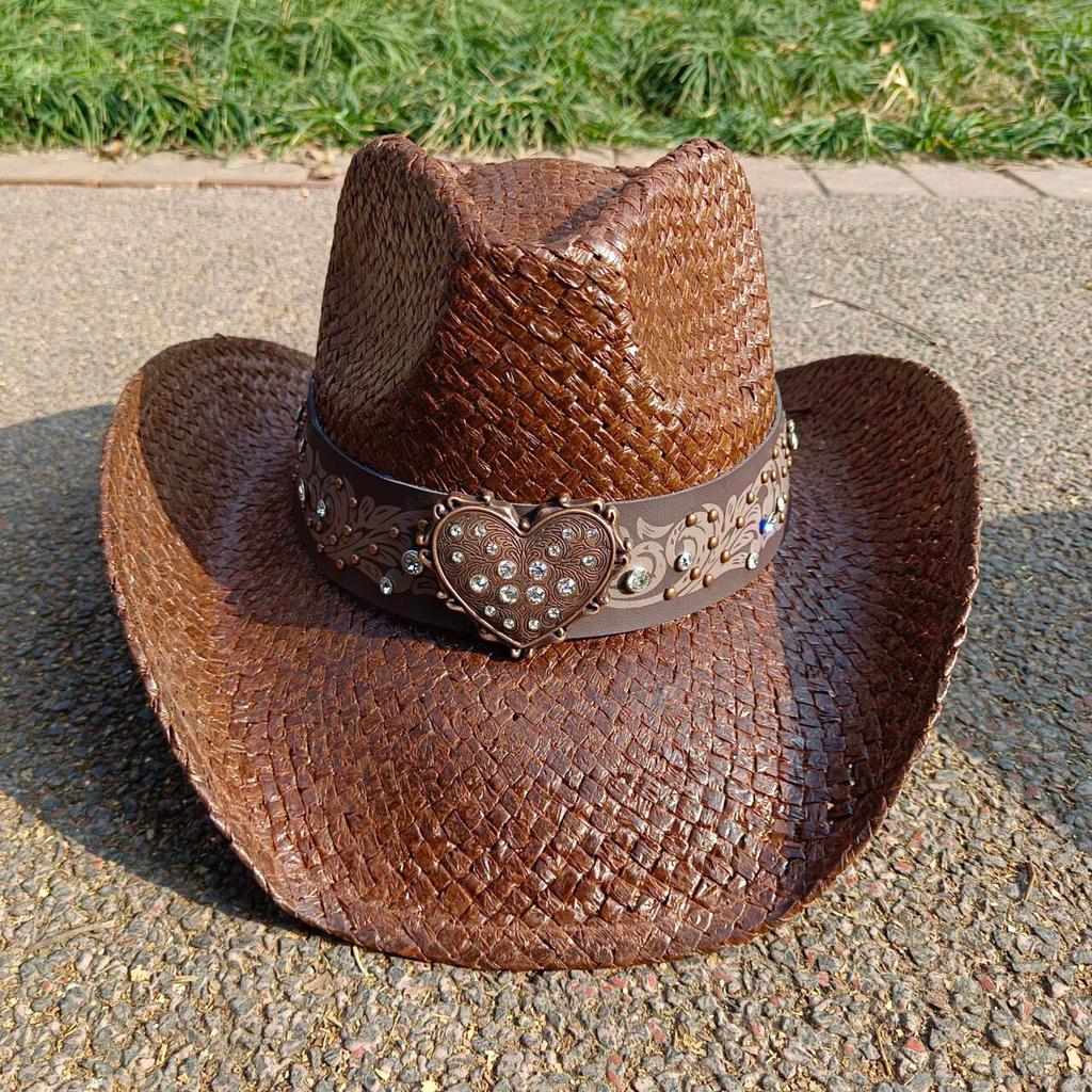 summer Cowboy Hat Summer Outdoor Travel Turquoise Accessories for Men and Women Retro Gentleman Western Cowboy Straw Hat