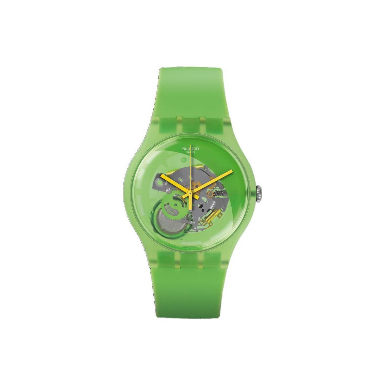Swatch Originals Series Quartz Movement Technology Green Apple Waterproof Quartz Watch 41mm Green Dial Plastic Case Silicone Strap SUOG110 Green