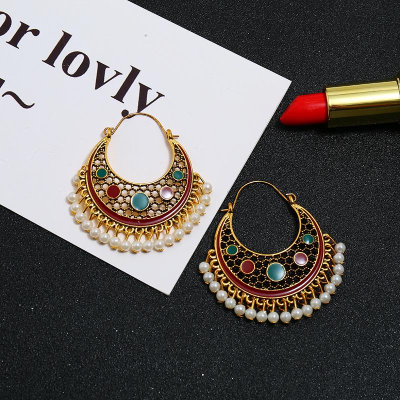 Bohemian Style Multicolor Glass & Rice Bead Statement Earrings
