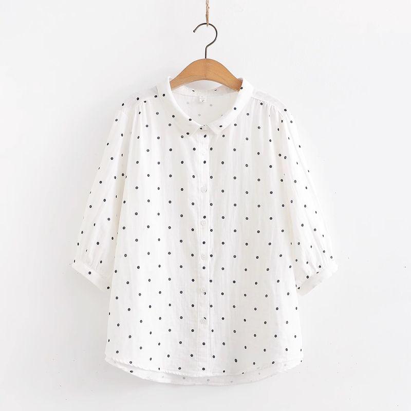 

2024 Лето Двухслойная Хлопковая Пряжа Футболки с Коротким Рукавом Женские Свободные с Принтом в Стиле Живописи Тушью Художественная Чистый Хлопок Мягкая Футболка с Рукавом Три Четверти White dot half sleeve M 45.00 kg-63.00 kg