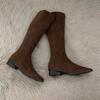 Coarse heel suede elastic boots but knee boots women's shoes autumn and winter new rear zipper tall thin boots