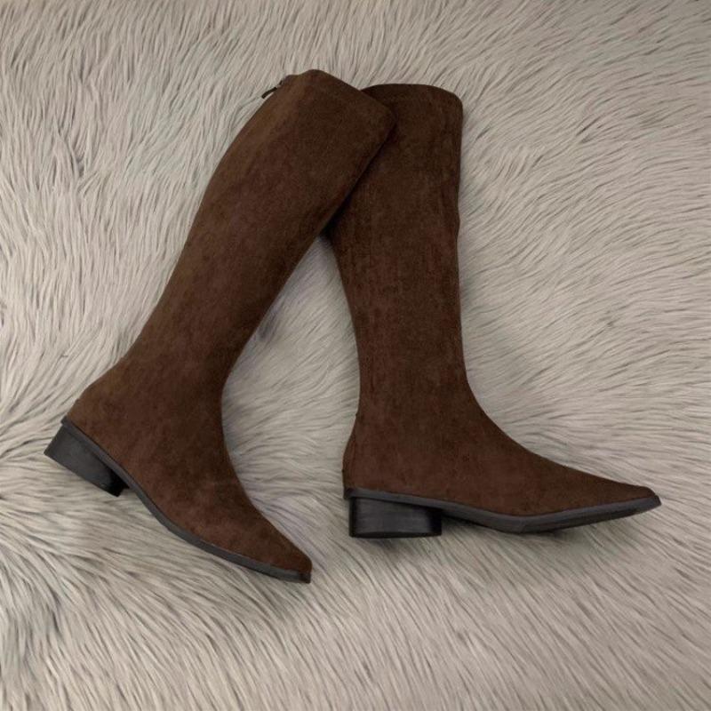 Coarse heel suede elastic boots but knee boots women's shoes autumn and winter new rear zipper tall thin boots