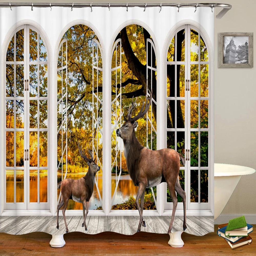 3D European Rural Town Flowers Landscape Printing Bathroom Waterproof Shower Curtain Polyester Curtain Home Decoration Curtain