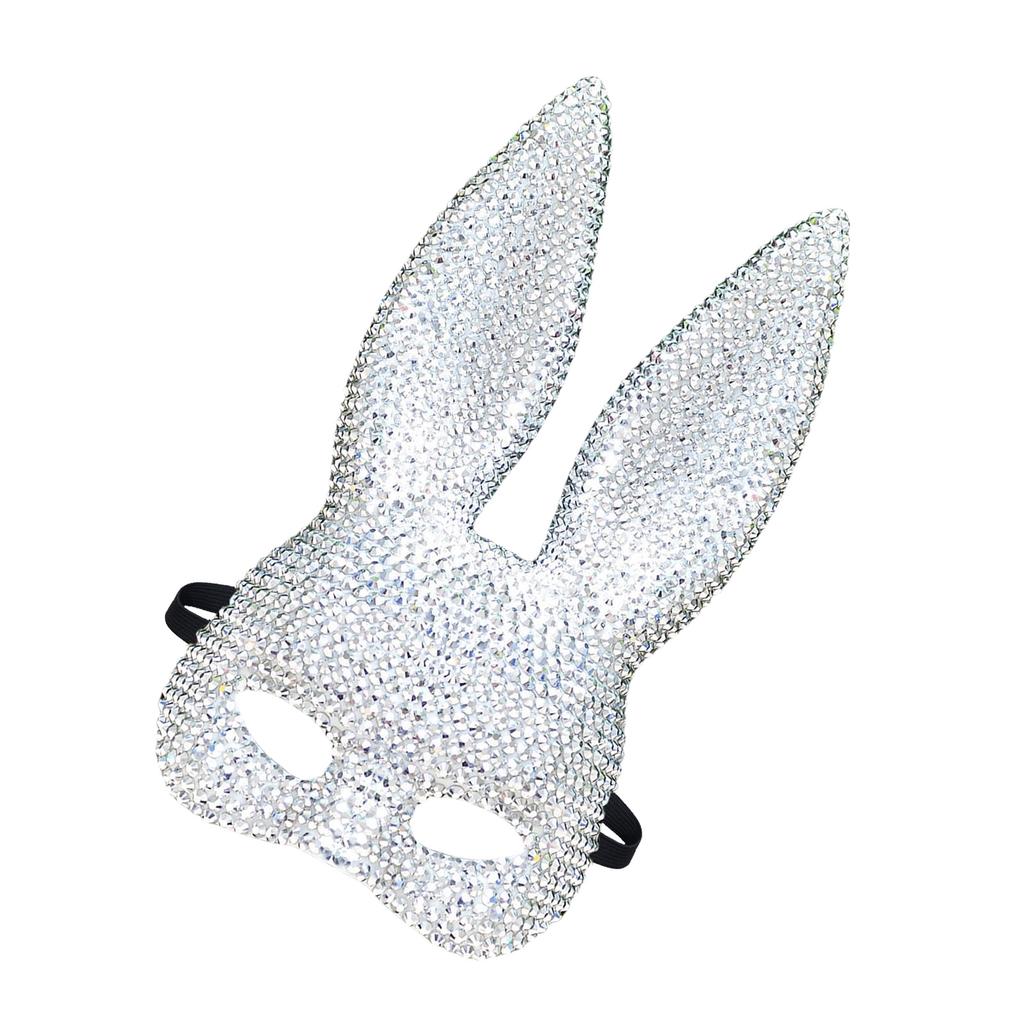 Rabbit Mask With Large Eye Designs Festival Elastic Bands Rabbit Face Mask with Glass Charm for Themed Celebration