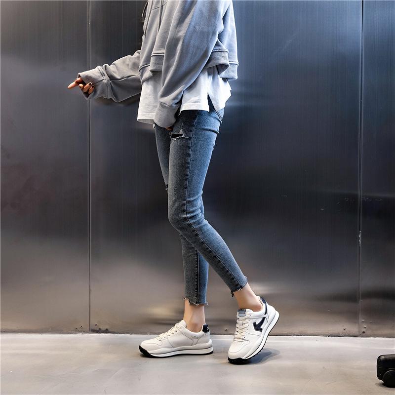 Spring 2025 New Leather Little White Shoes Flat-soled Sports Running Breathable Casual Single Shoes Thick-soled Round Head Women's Shoes Tide