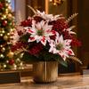 Lush Leaves Artificial Poinsettia Bouquet UV Resistant Xmas Faux Poinsettia Xmas Tree Ornament
