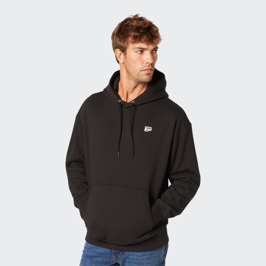 PUMA Solid Color Logo Print Drawstring Hoodie with Long Sleeves Men Hoodie Black 533040-01