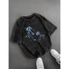 Vintage Washed Jellyfish Print T-Shirt Watercolor Ocean Marine Design Women's Short Sleeve Tee for Summer