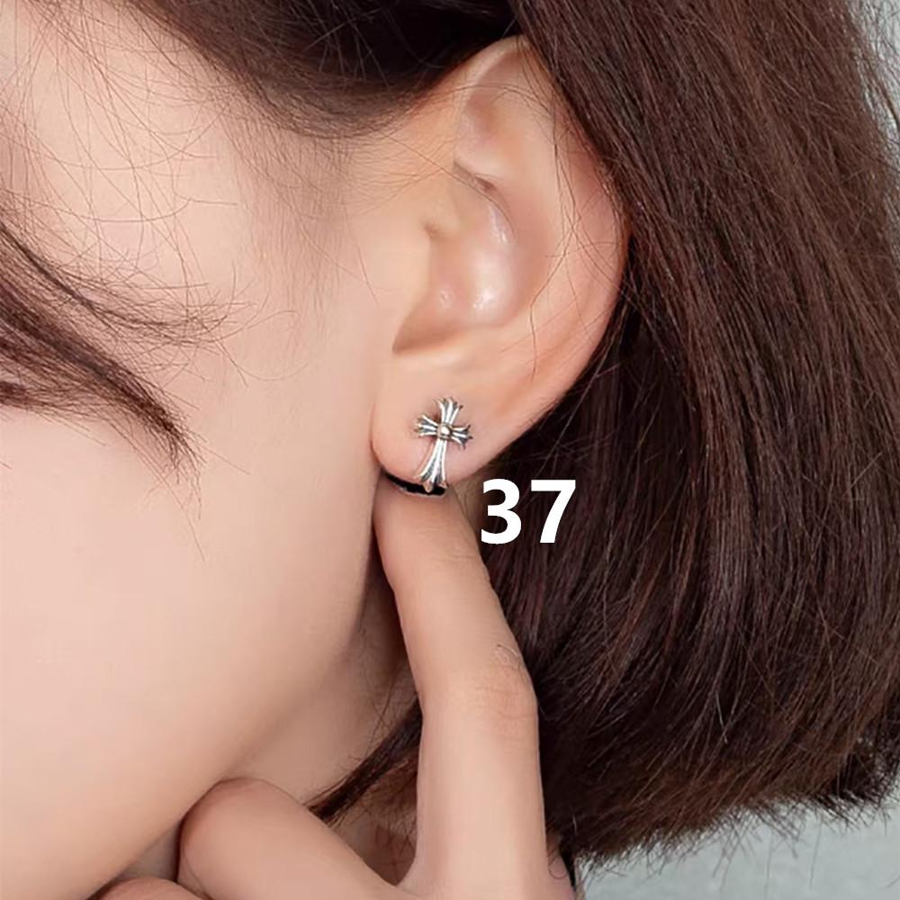 Cercei Stud Trendy Cruce Cupru Alb Argint Thai 925 cu Diamante Colorate pentru Bărbați și Femei